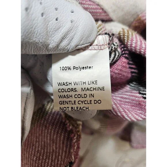 Womens XL Pink Black Jacket Plaid Oversized Thick Flannel Farm Barn Coat Tunic - Picture 10 of 16